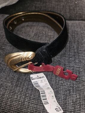 Black Suede Belt with Gold Buckle - Vintage